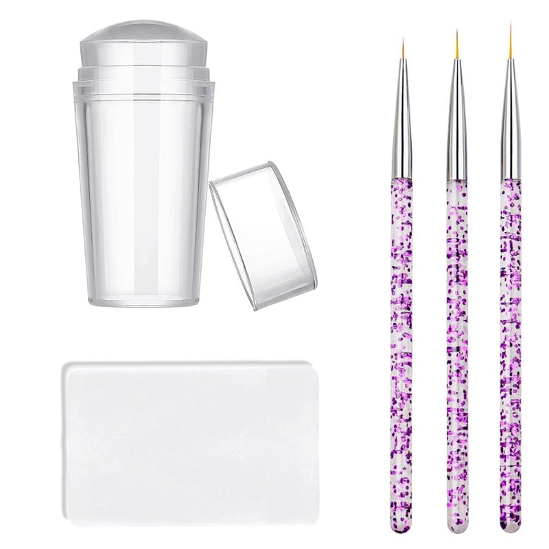 KAYZON Nail Stamper Nail Art Brushes - French Tip Nail Stamp Clear Nail Art Stamper Jelly with Scraper, 3pcs Nail Pen Brushes, Soft Silicone Stamper Printer DIY French Tip Nail Stamping (3Pcs) - Image 1